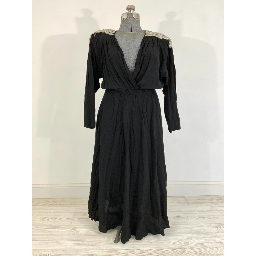 Vintage Carol Anderson California Beaded Shoulder Black 80s Dress (MAE)